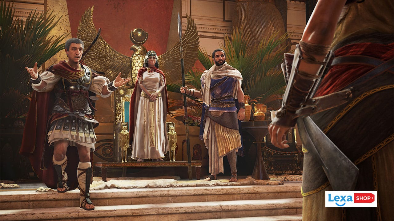 تصویری از ملکه کلئوپاترا و سزار در بازی Assassin’s Creed Origins